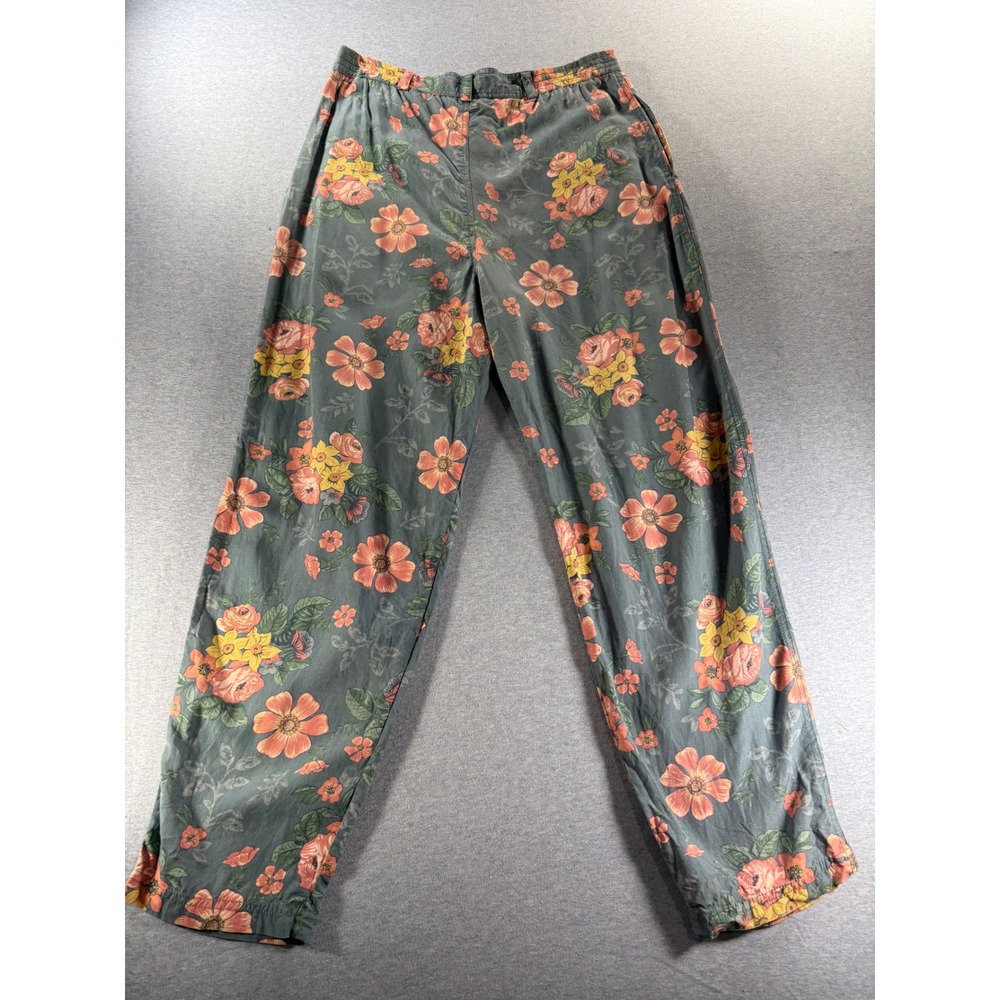 Lizwear Vintage Floral Rayon Pants Womens 12 High Waisted Straight Leg Blue Pink